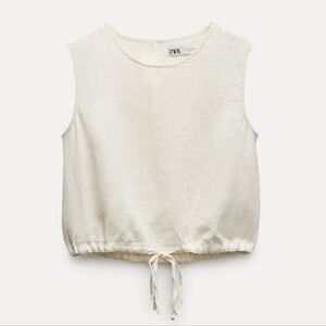 Zara Linen Cropped Tie Sleeveless Blouse